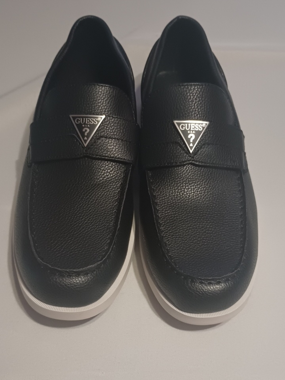 Guess Black Leather Slip-On Loafers with White Sole